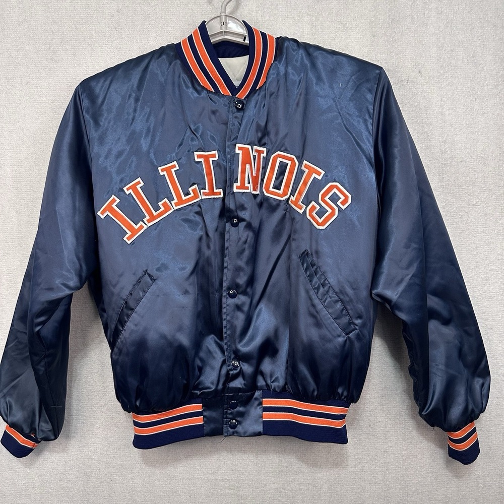 Vtg University Of Illinois Satin Bomber Jacket Mens Large Legend Athletic Wear